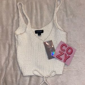 White cozy knit crop top
